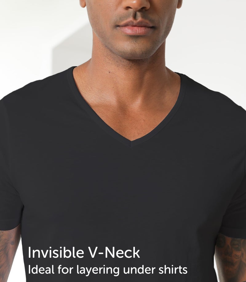 Comfneat Men's 6-Pack Undershirts 100% Cotton Comfy V-Neck T-Shirts (Black 6-Pack, M) - Image 3